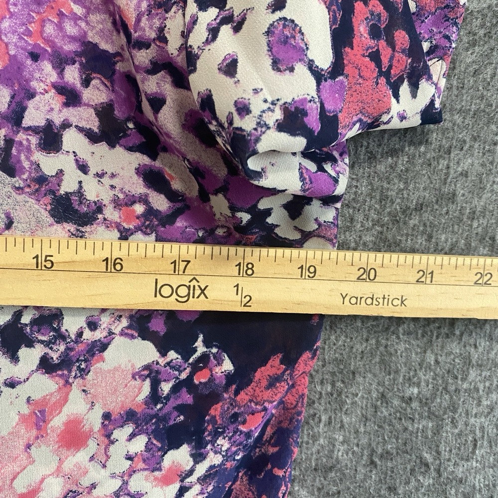 Express Floral Abstract Button-Up Blouse in Purple, Pink & White - Picture 6 of 9